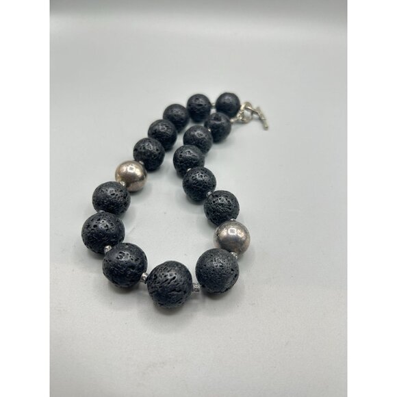 Big Chunky Lava Beads Necklace Round Black Beads Oversized Statement Necklace - Picture 4 of 7